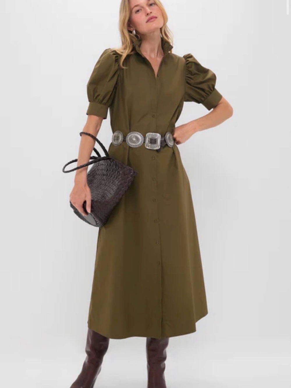 Tuckernuck Olive Green Ruffle Collar Louisa Maxi Dress